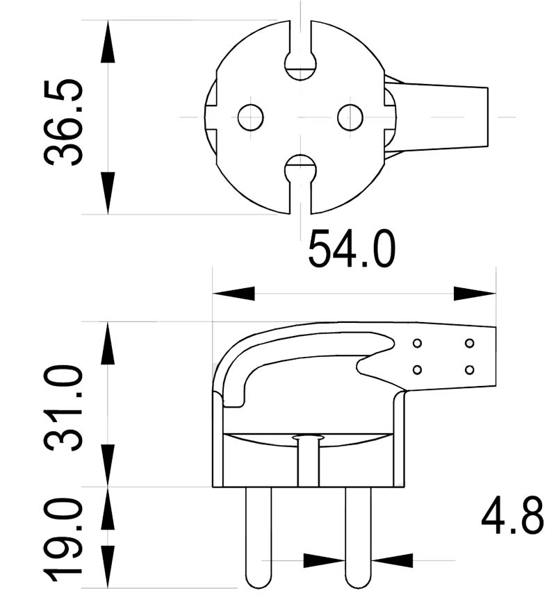 K6A-5W1 angled 2-pole contour plug type C