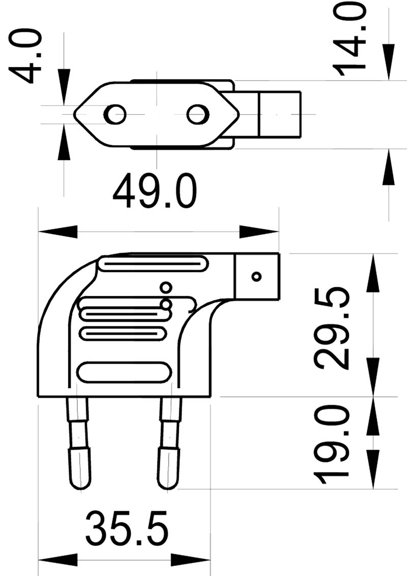 M10EW 2-pole angled euro flat plug typ C